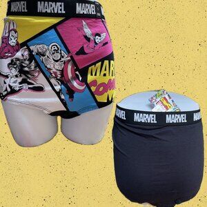 Marvel Comics +5 Super Hero Graphic Logo Name Waistband Cotton Boyshort Panties